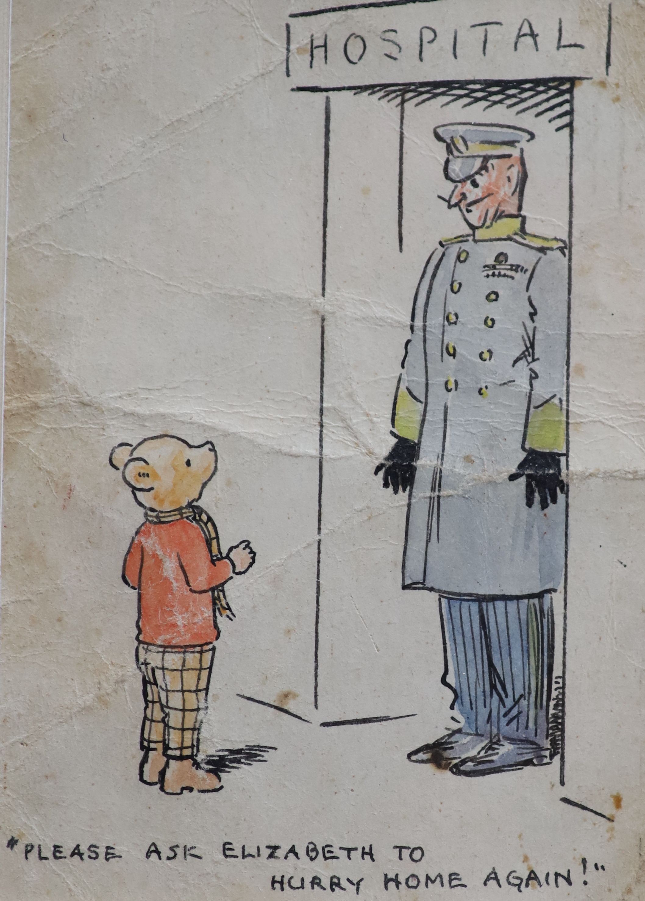 Alfred Bestall, (1892-1986) two original bespoke drawings of Rupert The Bear, each dedicated to the vendor 8.5 x 11.5 and 16 x 13cm.